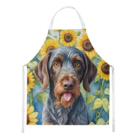 German Wirehaired Pointer in Sunflowers Apron Cooking Kitchen Server Baking Crafts Gardening for Adult Women Men, Unisex, Large, Multicolor