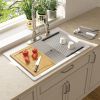 Drop In Quartz Workstation Kitchen Sink Top mount Single Bowl Granite Composite Sink with Roll-up Drying Rack, Cutting Board, Bottom Grid and Strainer
