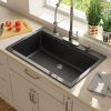 Drop In Quartz Workstation Kitchen Sink Top mount Single Bowl Granite Composite Sink with Roll-up Drying Rack, Cutting Board, Bottom Grid and Strainer